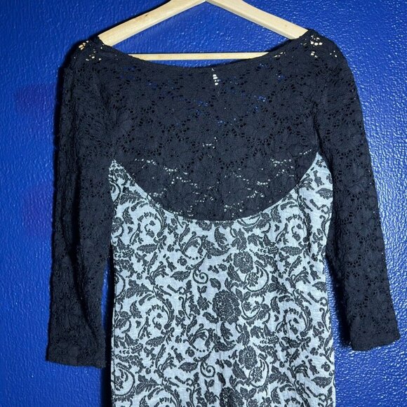 Free People Love You to Pieces Black Gray Floral Mini Bodycon Dress Sz M Casual - Picture 8 of 10